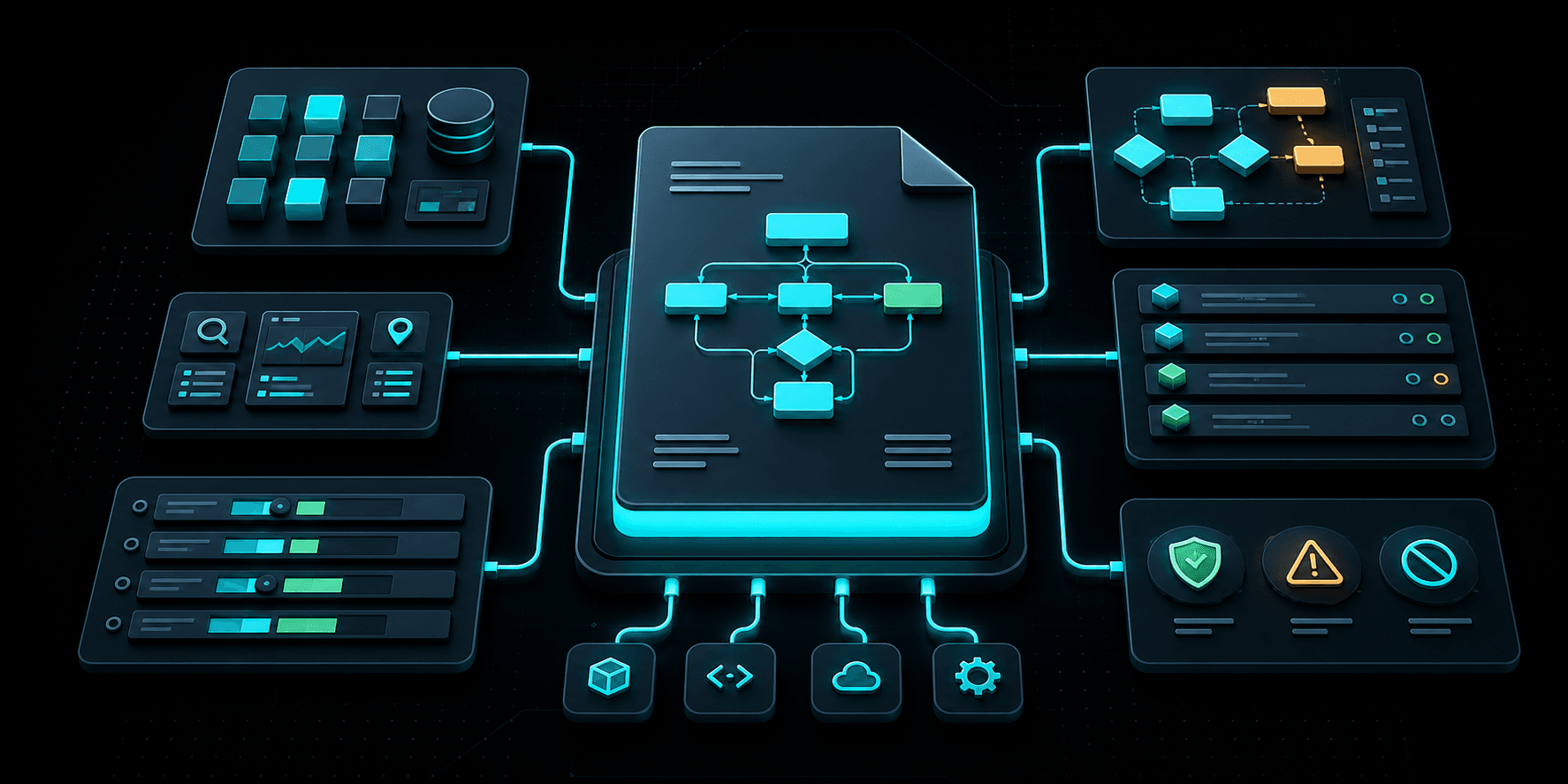 Unified RDL connecting features, rules, APIs, and decision outcomes.